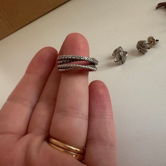 David Yurman Sterling Diamond Crossover Set Ring Size 6 - Picture 3 of 10